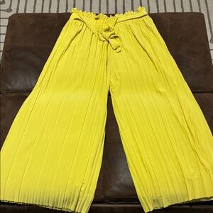Bright Yellow Pleated Wide-Leg Pants